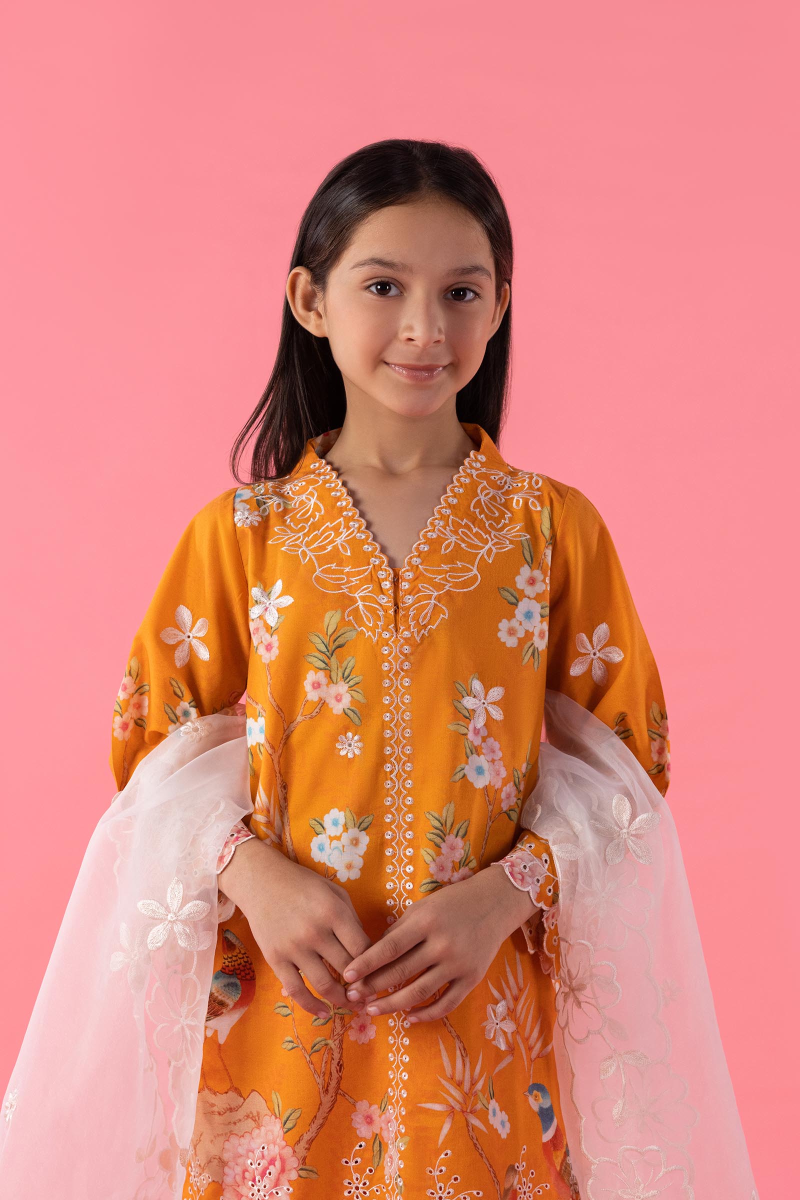 Stitched Kids Embroidered Lawn Shirt + Shalwar + Dupatta
