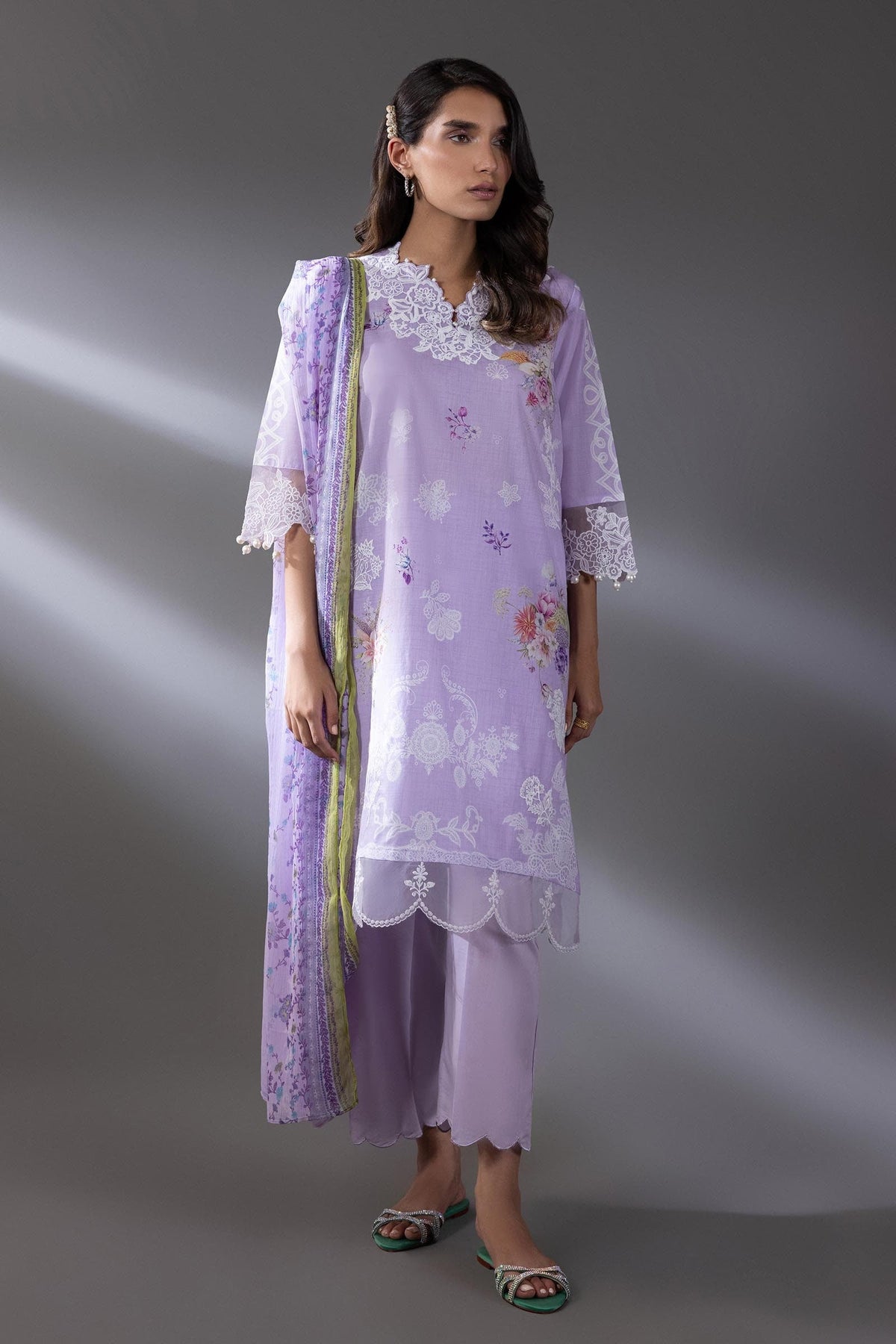 Stitched Lawn Shirt + Culotte + Dupatta