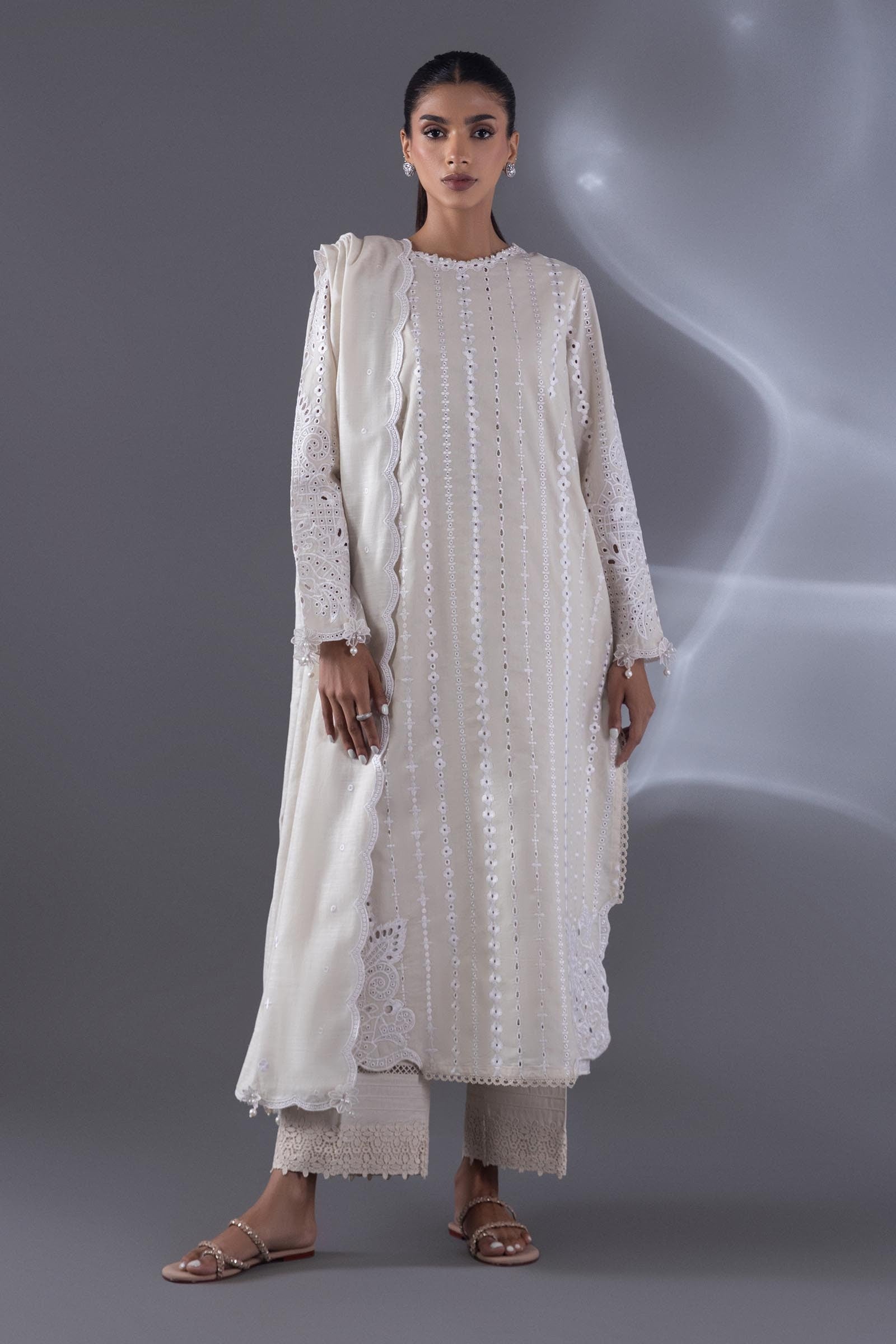 Stitched Lawn Embroidered Shirt + Culotte