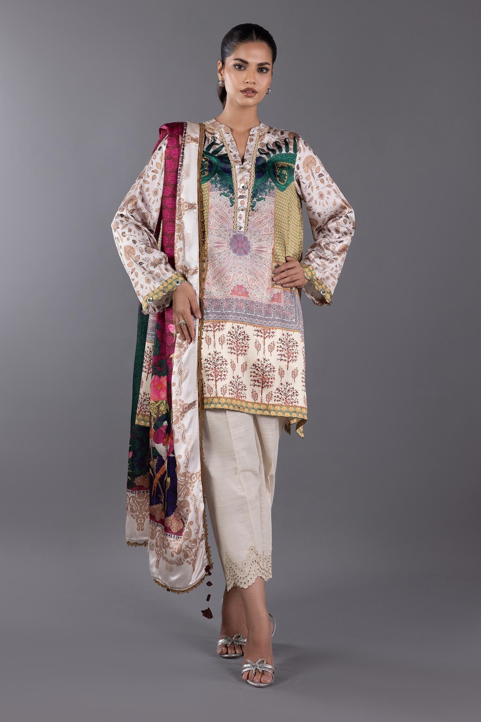 Stitched Satin Shirt + Dupatta
