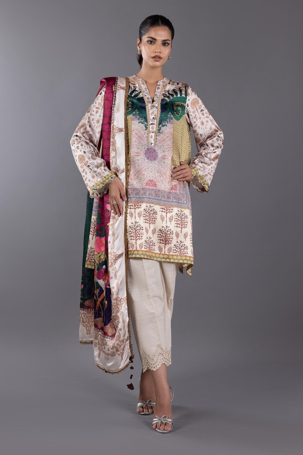 Stitched Satin Shirt + Dupatta