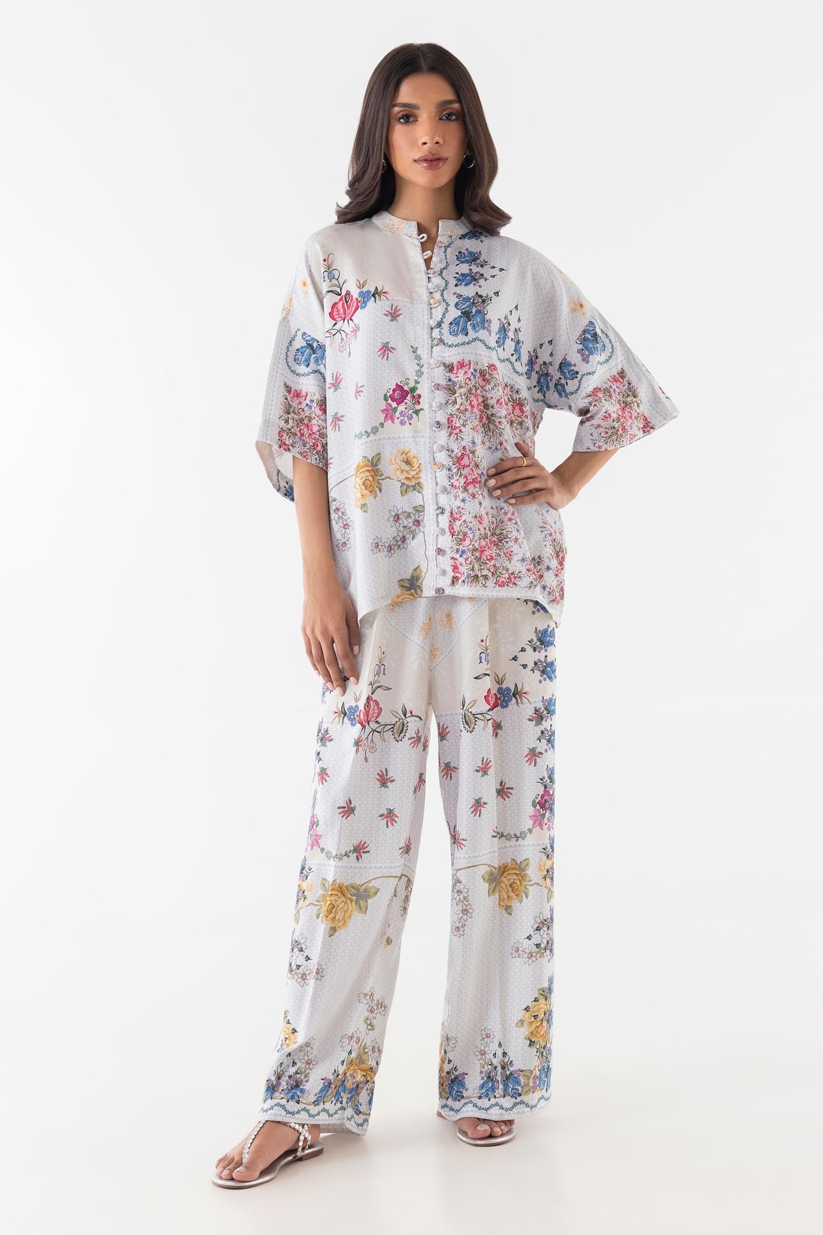 Stitched White Floral Shirt