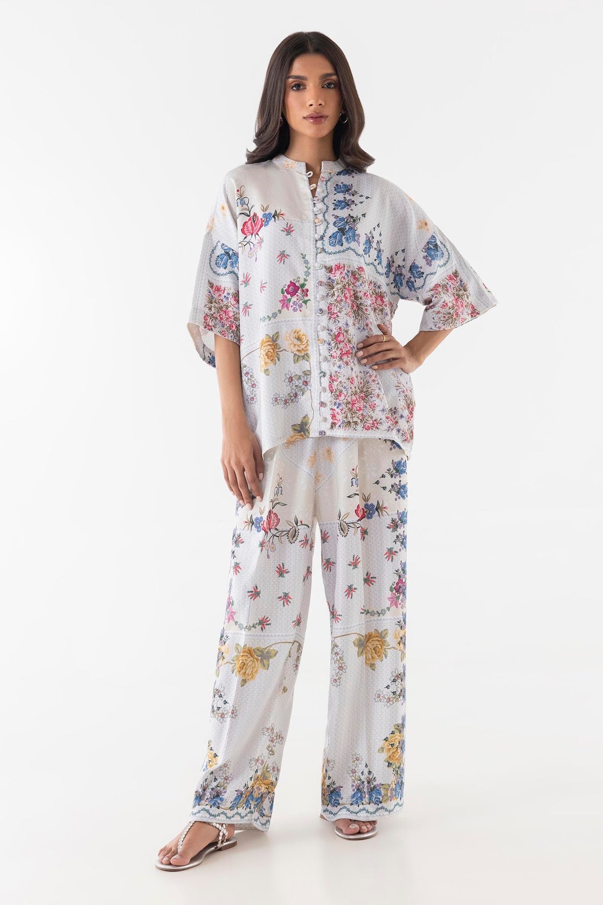 Stitched White Floral Shirt