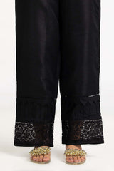 Black Embroidered Raw Silk Bell Bottom Trousers
