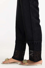 Black Embroidered Raw Silk Bell Bottom Trousers