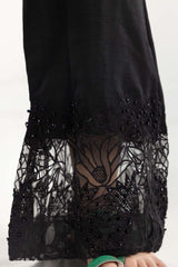 Black Embroiered Raw Silk Bell Bottom Trousers