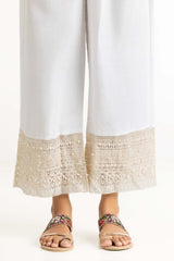 Off White Dyed Raw Silk Embroidered Trousers