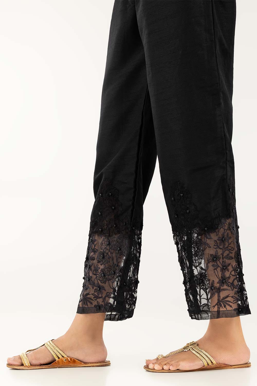 Black Embroidered Indian Raw Silk Trousers