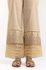 Beige Cambric Embroidered Trousers