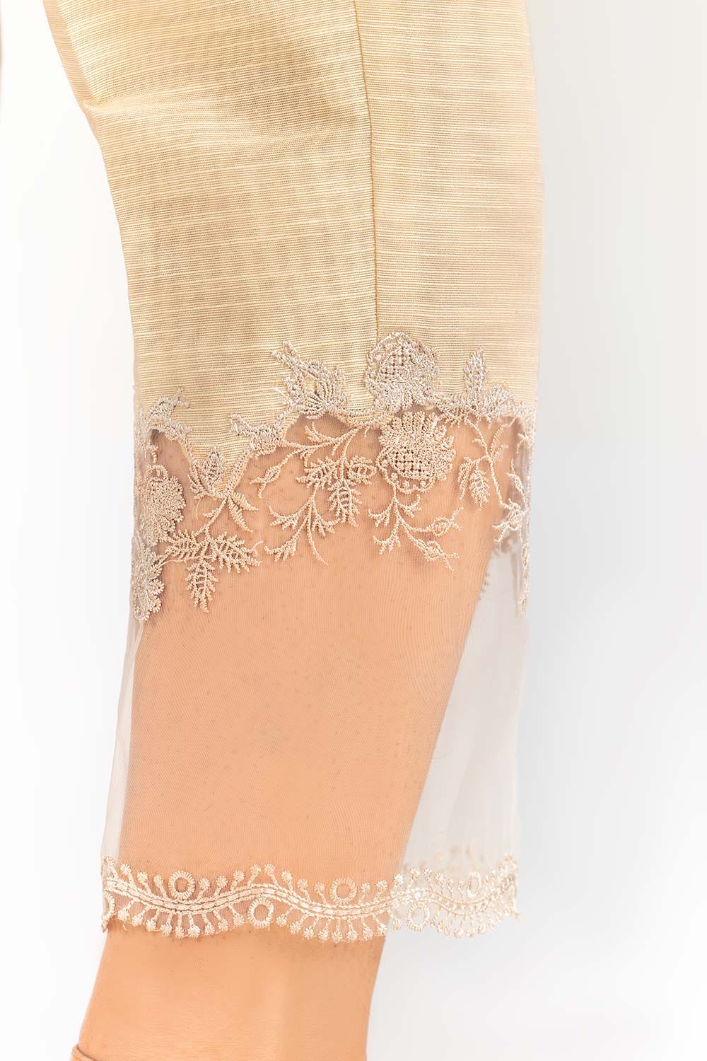 Beige Embroidered Khaddar Trouser