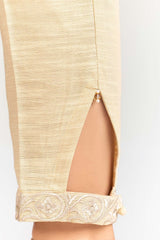 Beige Embroidered Khaddar Trouser