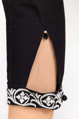 Black Embroidered Khaddar Trouser