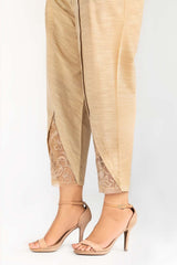 Beige Embroidered Khaddar Trouser