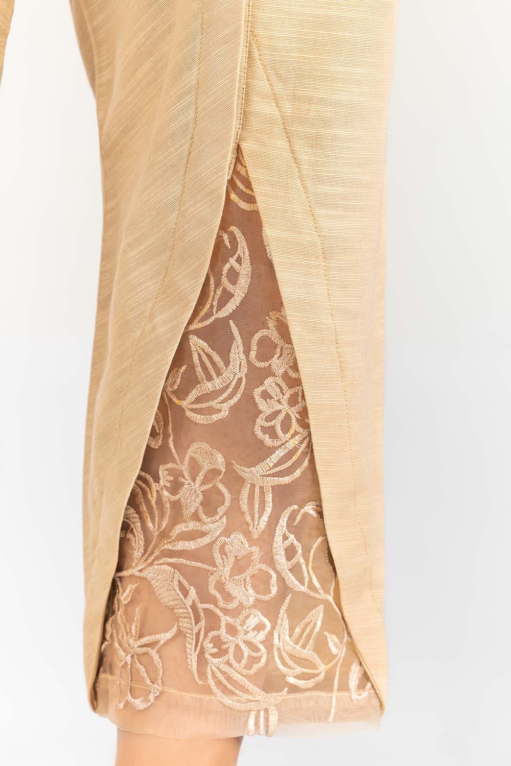 Beige Embroidered Khaddar Trouser
