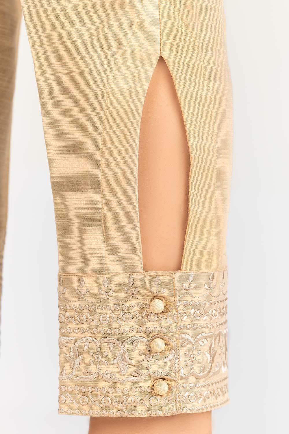 Beige Embroidered Khaddar Trouser