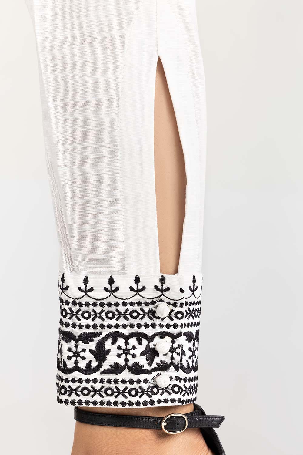 Off-White Embroidered Khaddar Trouser