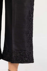 Black Embroidered Raw Silk Trousers