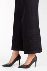 Black Embroidered Raw Silk Trousers