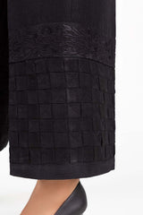 Black Embroidered Raw Silk Trousers