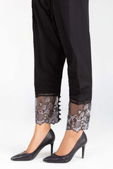 Black Embroidered Raw Silk Trousers