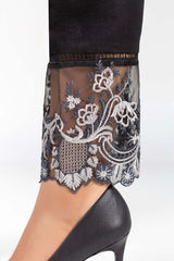 Black Embroidered Raw Silk Trousers