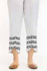 White Screen Printed Raw Silk Pants