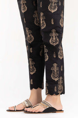 Black Screen Printed Raw Silk Pants