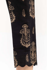 Black Screen Printed Raw Silk Pants