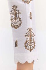 White Screen Printed Raw Silk Pants