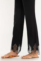 Black Embroidered Raw Silk Pants