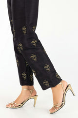 Black Embroidered Raw Silk Pants TR-21-48