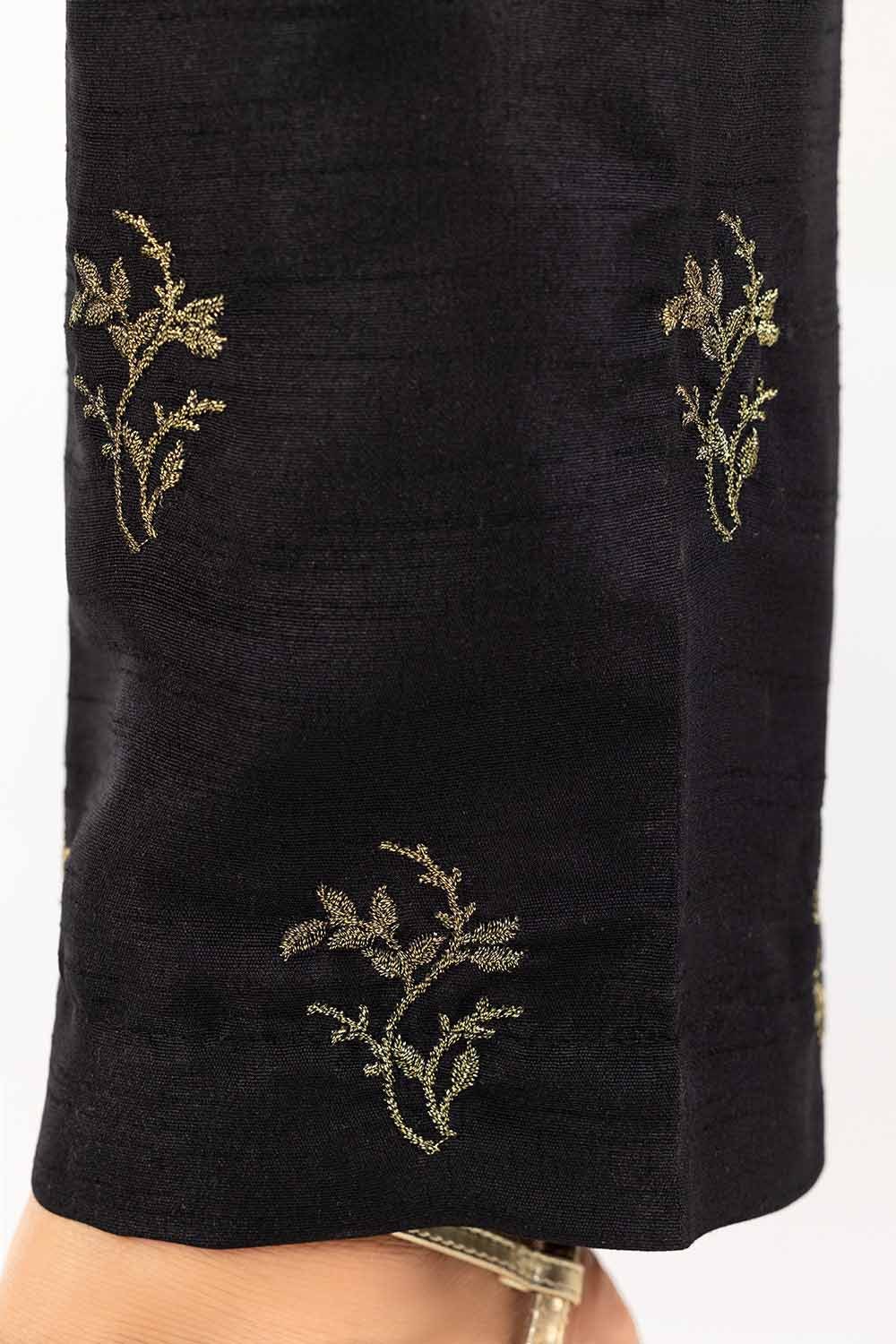 Black Embroidered Raw Silk Pants TR-21-48