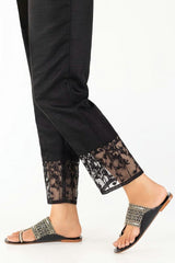 Black Embroidered Raw Silk Pants