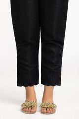 Black Embroidered Raw Silk Trouser
