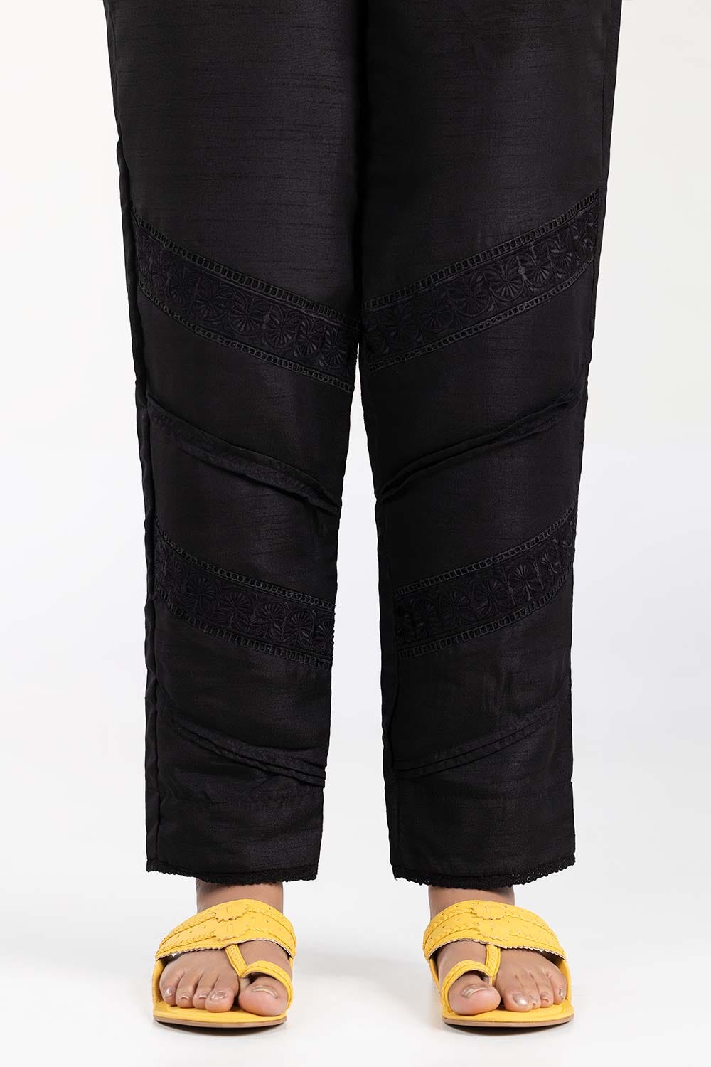 Black  Embroidered Raw Silk Trouser