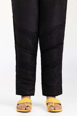 Black  Embroidered Raw Silk Trouser