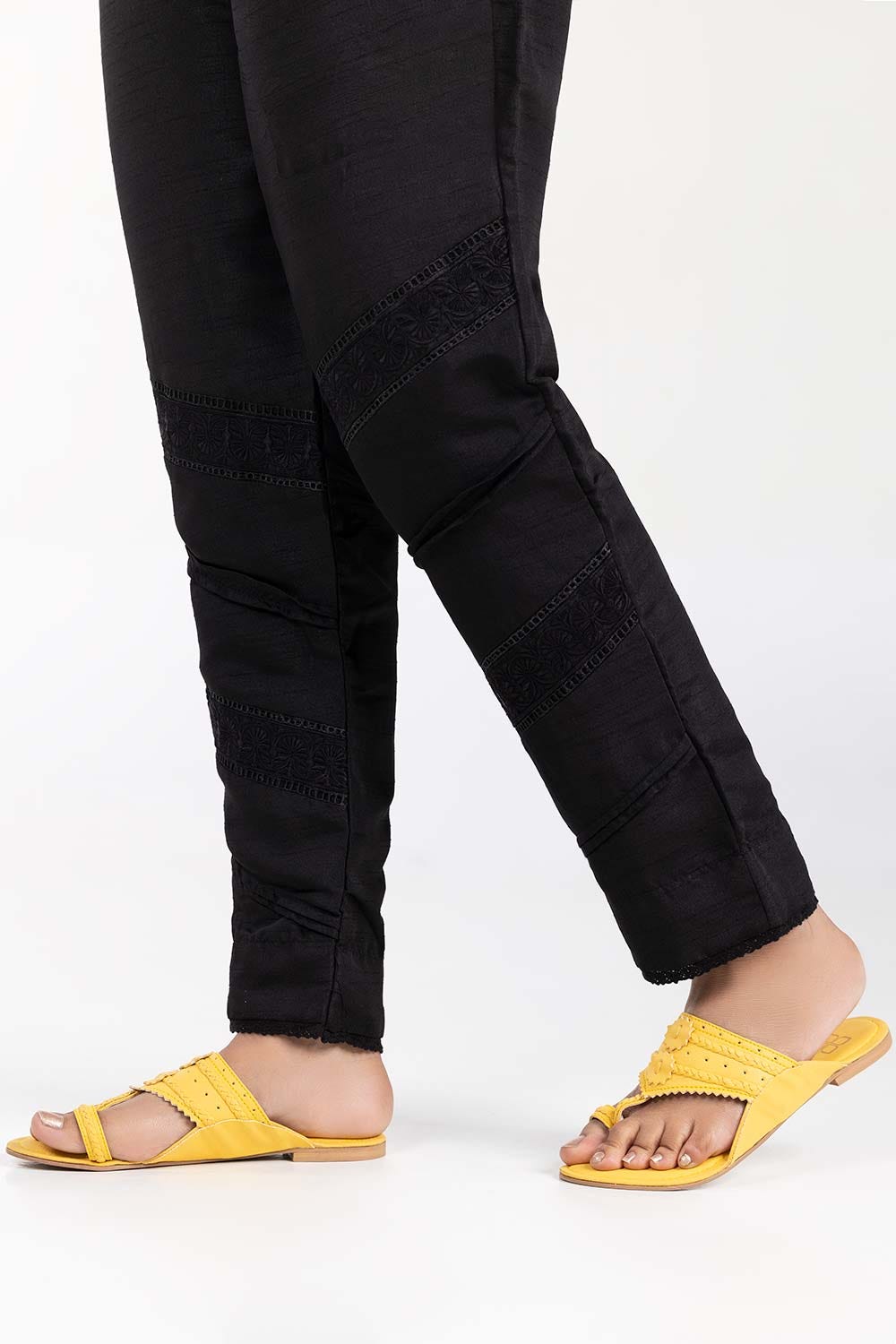 Black  Embroidered Raw Silk Trouser