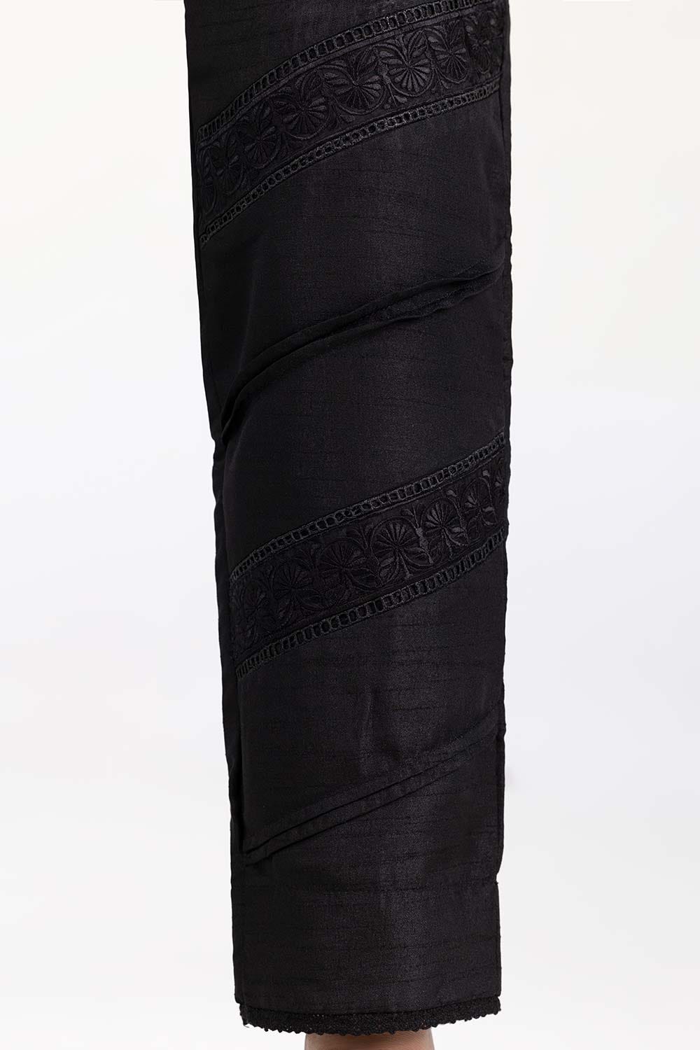 Black  Embroidered Raw Silk Trouser