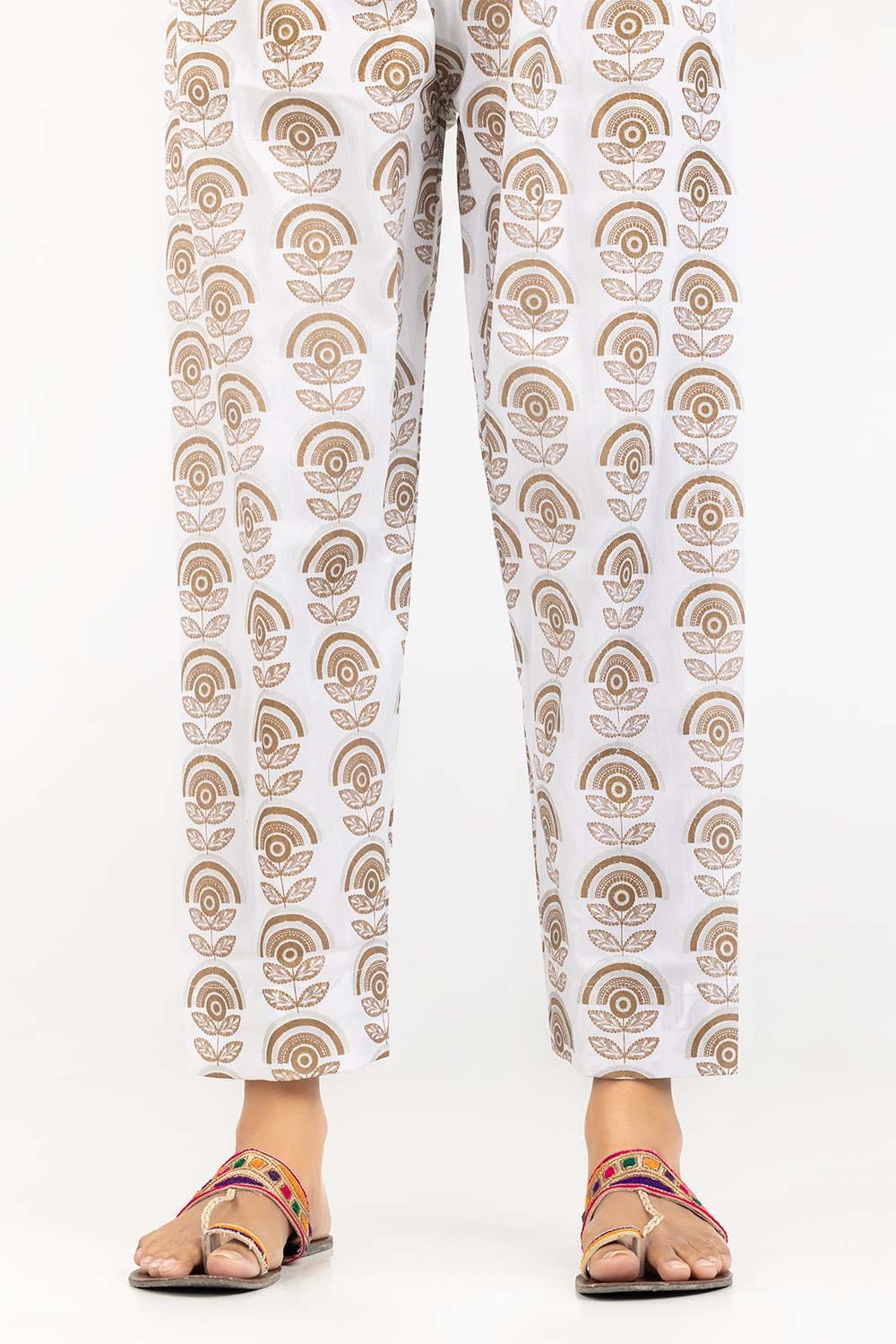 Off White Raw Silk Screen Printed Trousers
