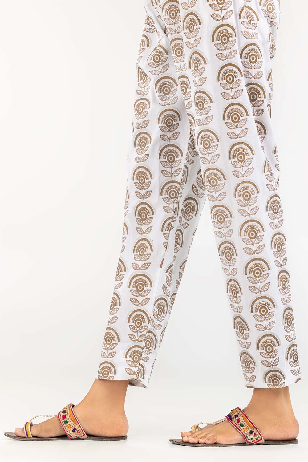 Off White Raw Silk Screen Printed Trousers