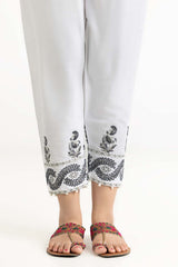 Off White Raw Silk Embroidered Trousers