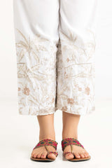 Off White Raw Silk Embroidered Trousers