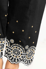 Black Raw Silk Embroidered Trousers