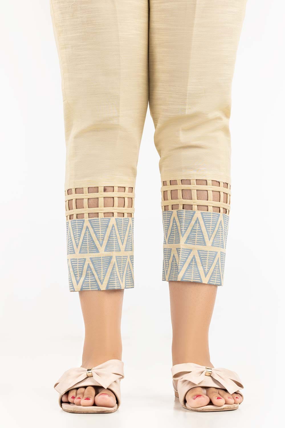Beige Khaddar Screen Printed Trousers