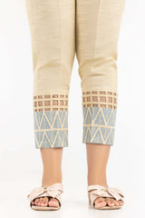 Beige Khaddar Screen Printed Trousers