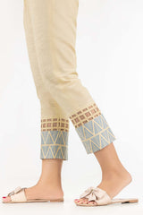 Beige Khaddar Screen Printed Trousers