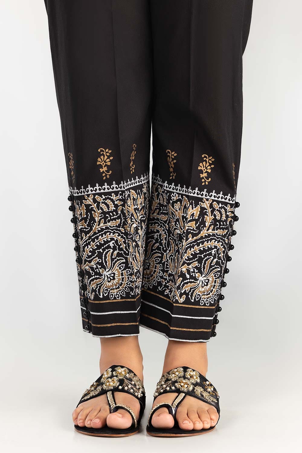 Black Screen Printed Cambric Trousers