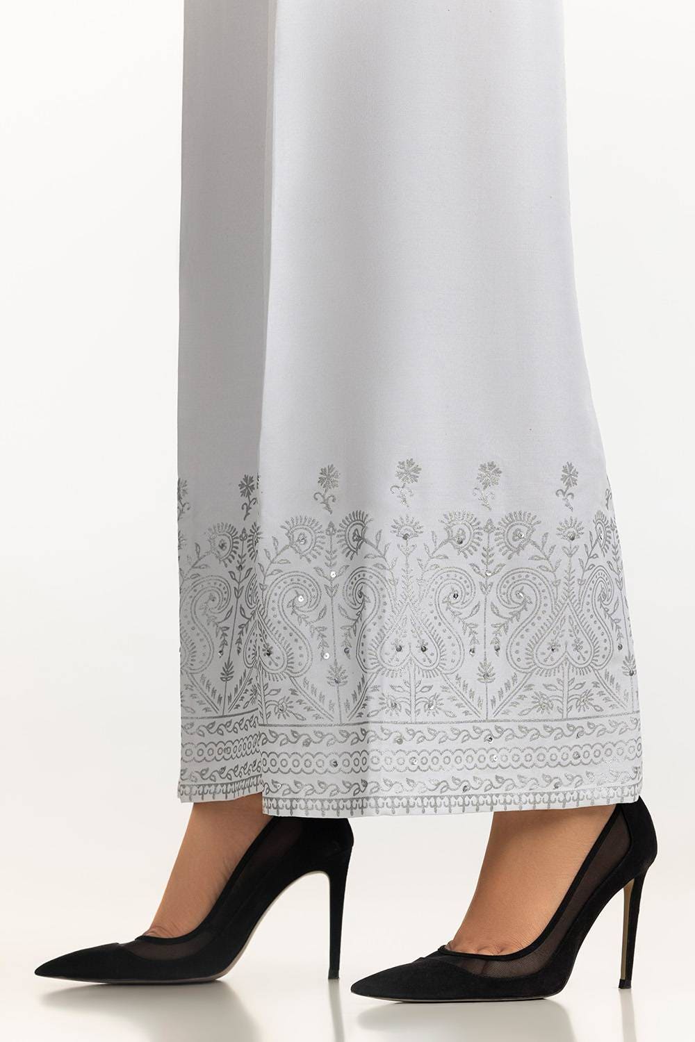 White Rawsilk Block Printed Trouser