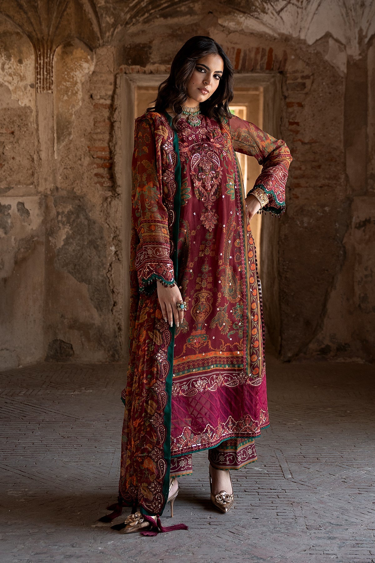 3-PC Stitched Embroidered Chiffon Collection VSLW6-04P