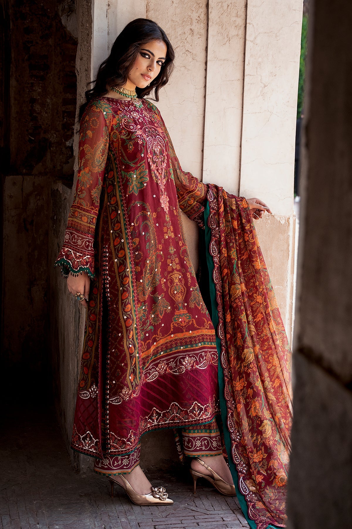3-PC Stitched Embroidered Chiffon Collection VSLW6-04P